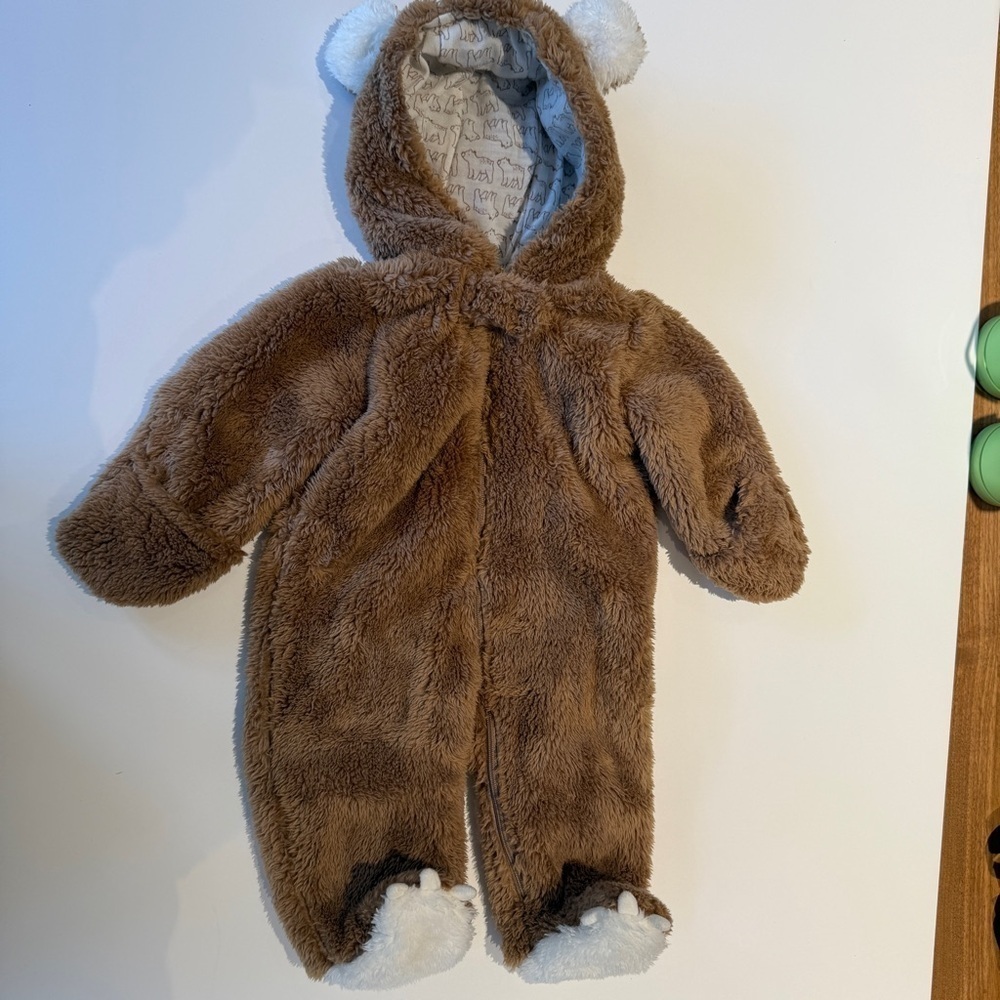 Carter's Brown and White Fleece Bear Footie Zip up Onesie
